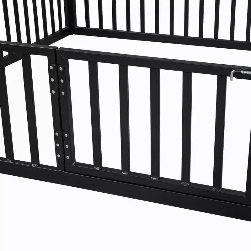 Lit jumeau Bellemave avec porte et clôture, lit double avec toit/lit de sol pour enfants, filles, garçons, noir