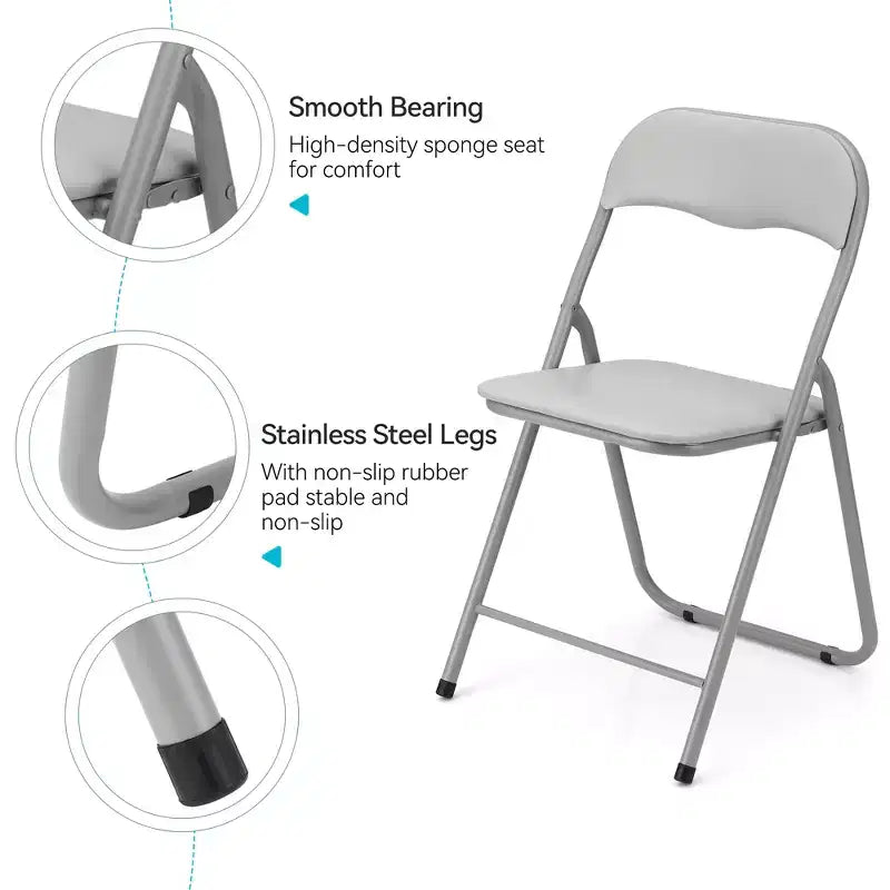 Lot de 4 chaises pliantes avec coussin et pieds en métal, patins antidérapants pour événements extérieurs et intérieurs portables