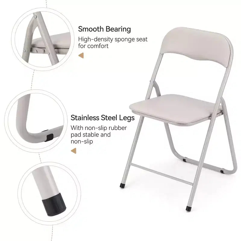 Lot de 4 chaises pliantes avec coussin et pieds en métal, patins antidérapants pour événements extérieurs et intérieurs portables