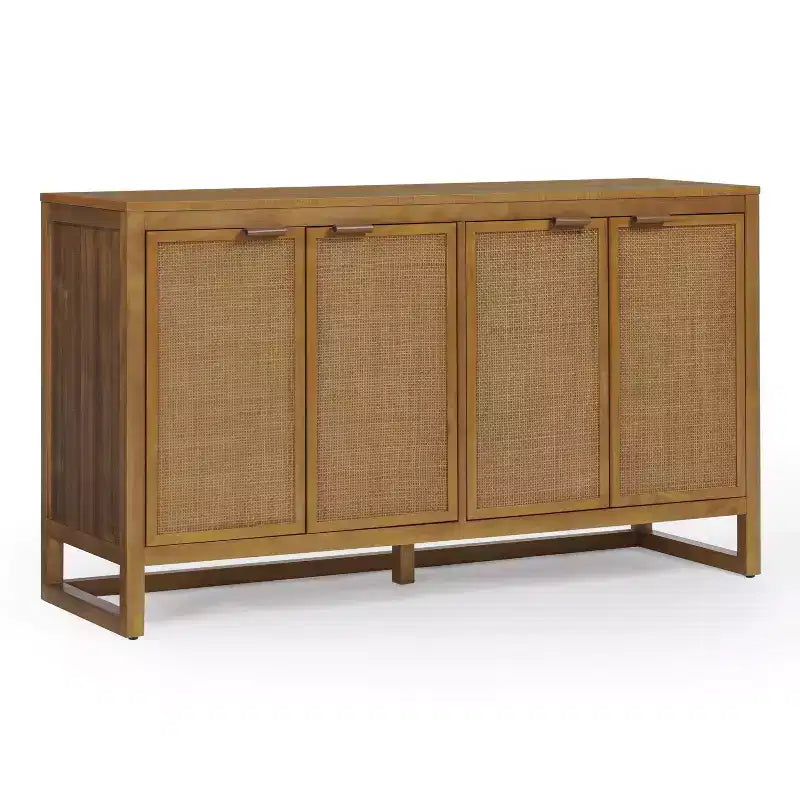 Buffet 4 portes Hatteras Modern Boho avec accents en bois massif et rotin naturel - Teamson Home