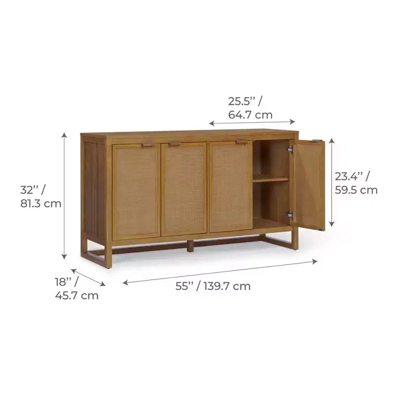 Buffet 4 portes Hatteras Modern Boho avec accents en bois massif et rotin naturel - Teamson Home