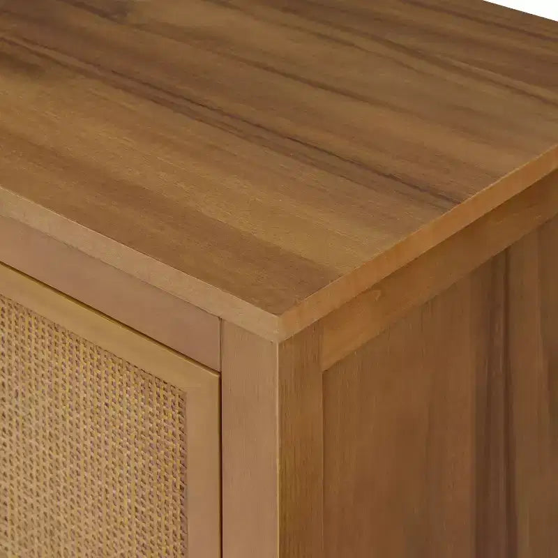 Buffet 4 portes Hatteras Modern Boho avec accents en bois massif et rotin naturel - Teamson Home