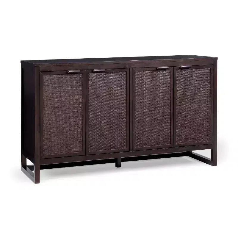 Buffet 4 portes Hatteras Modern Boho avec accents en bois massif et rotin naturel - Teamson Home