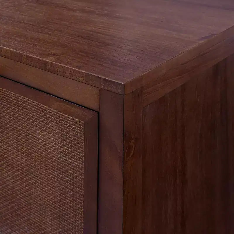 Buffet 4 portes Hatteras Modern Boho avec accents en bois massif et rotin naturel - Teamson Home