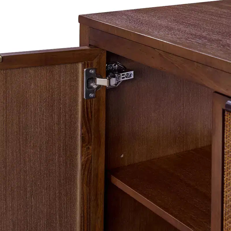 Buffet 4 portes Hatteras Modern Boho avec accents en bois massif et rotin naturel - Teamson Home