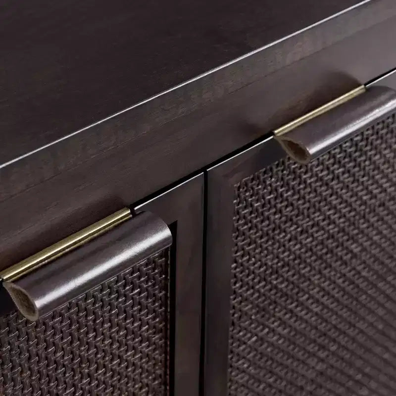 Buffet 4 portes Hatteras Modern Boho avec accents en bois massif et rotin naturel - Teamson Home