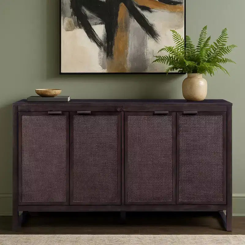 Hatteras Modern Boho 4-Door Sideboard with Solid Wood & Natural Rattan Accents-Teamson Home