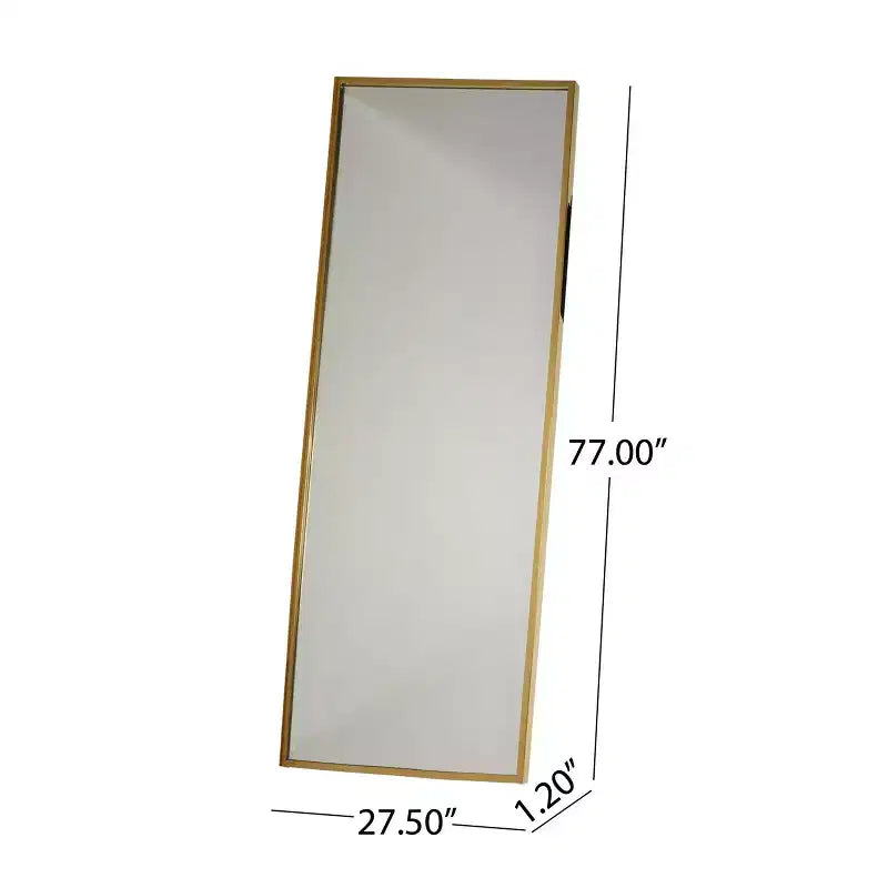 Okak Miroir rectangulaire intégral 77*27.5IN avec cadre en acier inoxydable, miroir de sol avec trous de suspension, miroir mural pour salon, chambre à coucher, doré