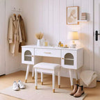 Homy Casa Coiffeuse avec Tabouret et Meubles de Rangement pour Chambre ou Dressing, Blanc