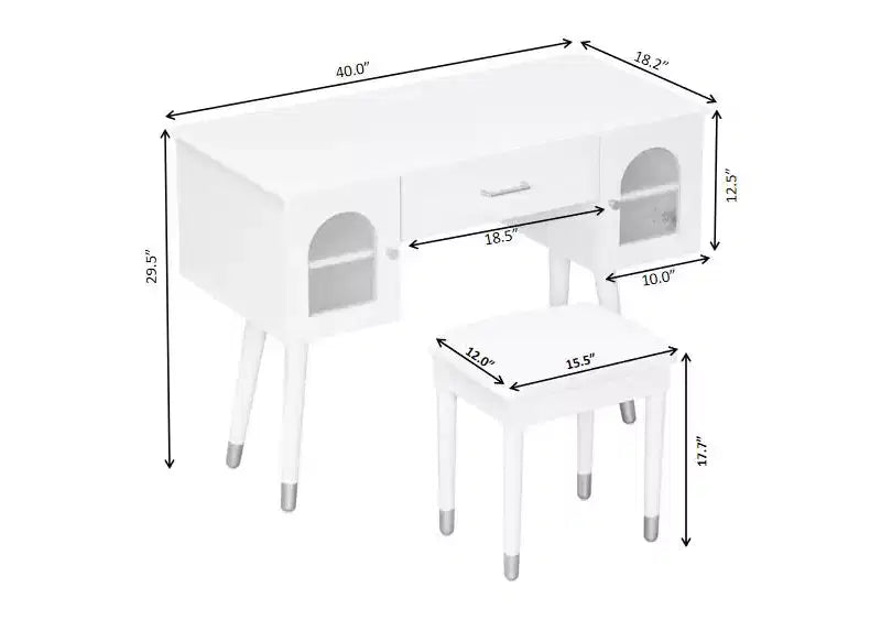 Homy Casa Coiffeuse avec Tabouret et Meubles de Rangement pour Chambre ou Dressing, Blanc