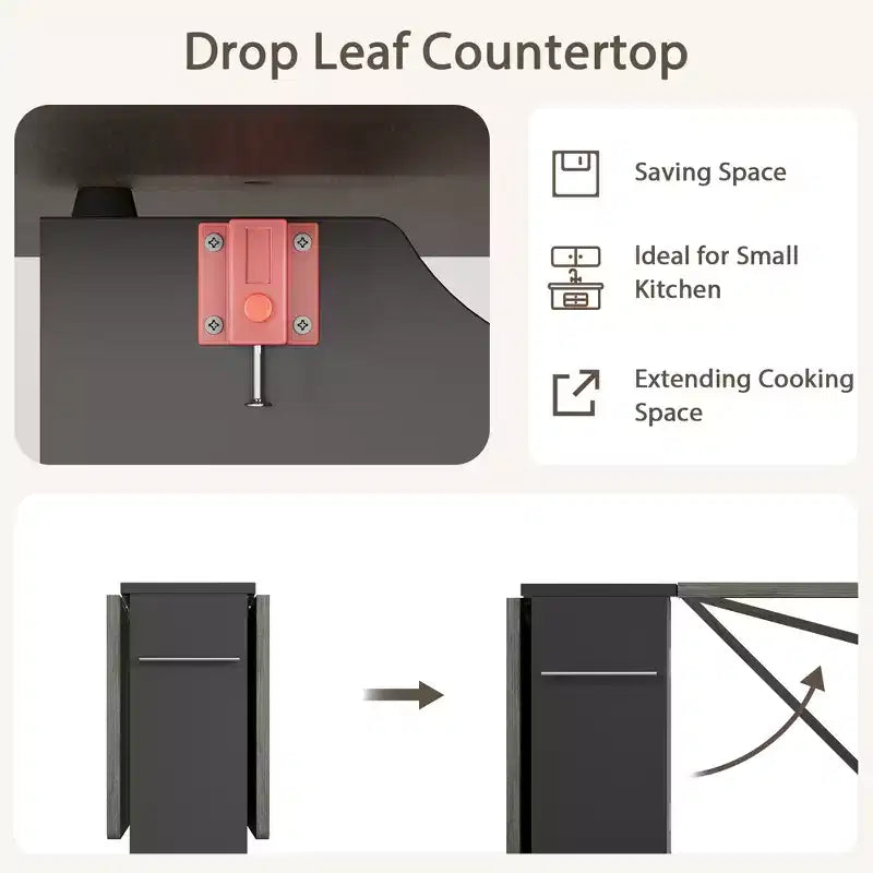 Table de salle à manger pliante pour cuisine, table de salle à manger peu encombrante avec étagère de rangement, table de cuisine à abattants extensible pour petit espace