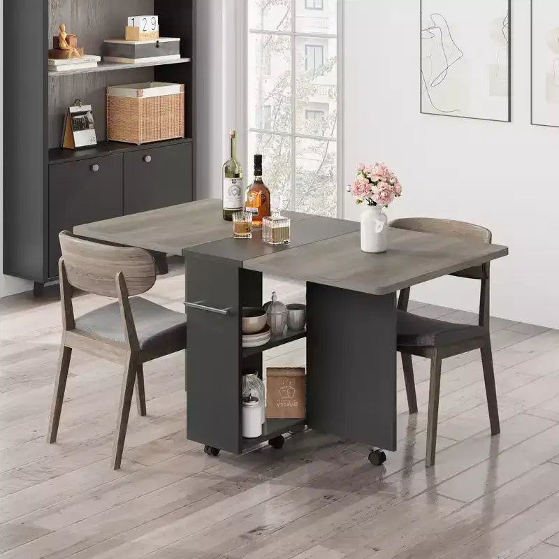 Table de salle à manger pliante pour cuisine, table de salle à manger peu encombrante avec étagère de rangement, table de cuisine à abattants extensible pour petit espace