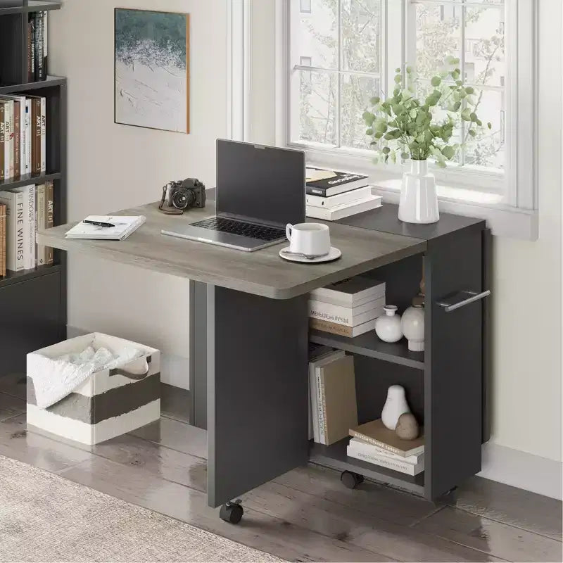 Table de salle à manger pliante pour cuisine, table de salle à manger peu encombrante avec étagère de rangement, table de cuisine à abattants extensible pour petit espace