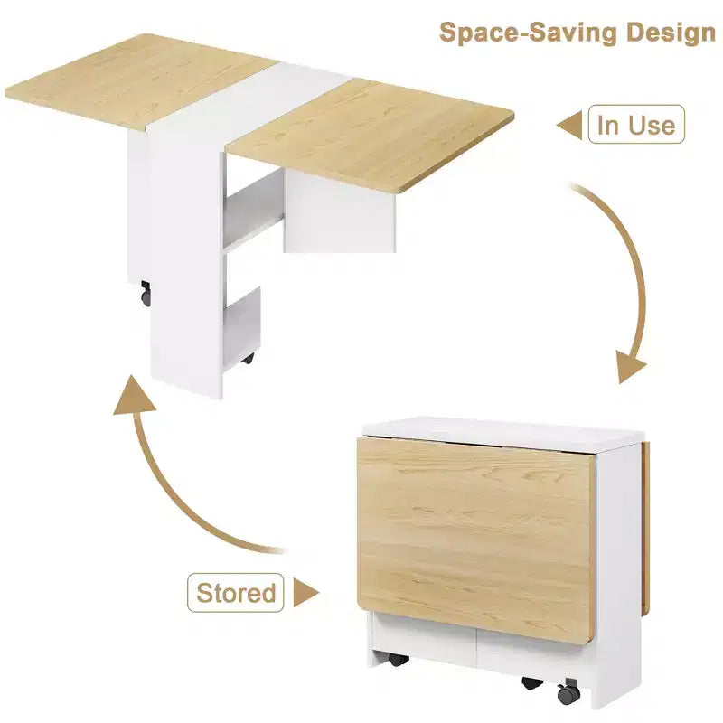 Table de salle à manger pliante pour cuisine, table de salle à manger peu encombrante avec étagère de rangement, table de cuisine à abattants extensible pour petit espace
