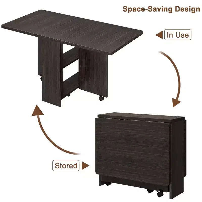 Table de salle à manger pliante pour cuisine, table de salle à manger peu encombrante avec étagère de rangement, table de cuisine à abattants extensible pour petit espace
