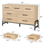 CuisinSmart Commode 7 tiroirs de 52 pouces de large pour chambre à coucher - Commode de rangement en chêne naturel, Organisateur de placard autoportant pour salon, entrée