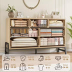 CuisinSmart Commode 7 tiroirs de 52 pouces de large pour chambre à coucher - Commode de rangement en chêne naturel, Organisateur de placard autoportant pour salon, entrée