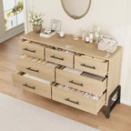 CuisinSmart Commode 7 tiroirs de 52 pouces de large pour chambre à coucher - Commode de rangement en chêne naturel, Organisateur de placard autoportant pour salon, entrée