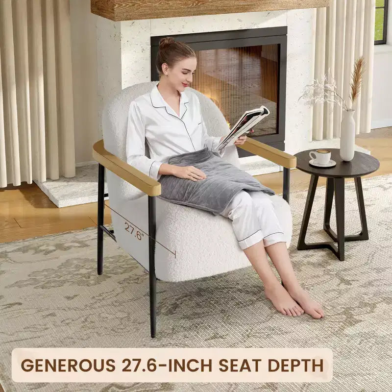 Fauteuil d'appoint mi-siècle 81 cm GustoWave, chaise de lecture à cadre métallique pour salon - Beige