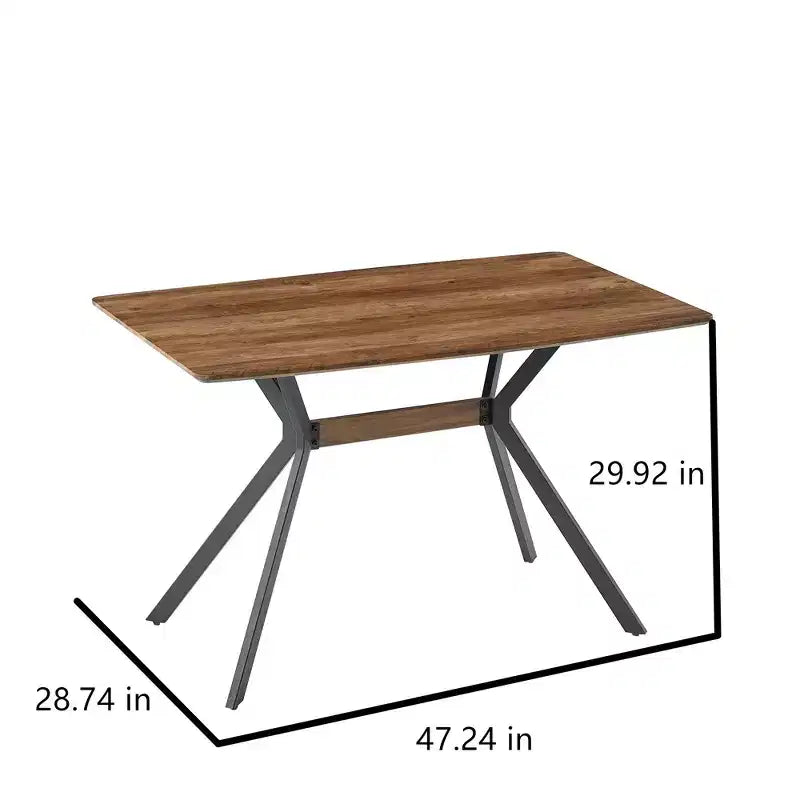Table de salle à manger rectangulaire Homy Casa, plateau en noyer avec pieds en métal noir - Style urbain contemporain