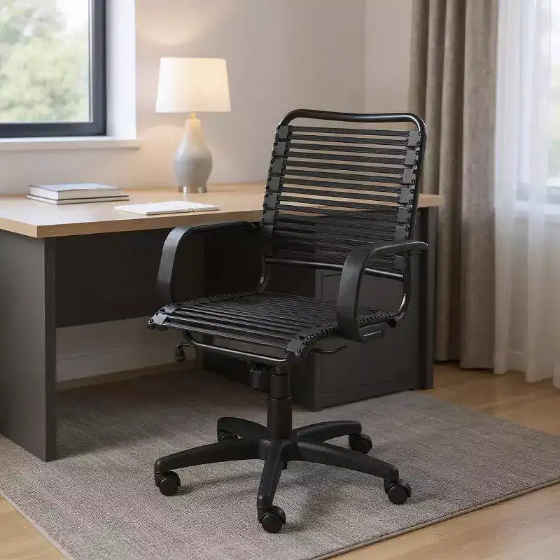 Chaise de bureau pivotante à roulettes en tissu extensible noir HomeRoots