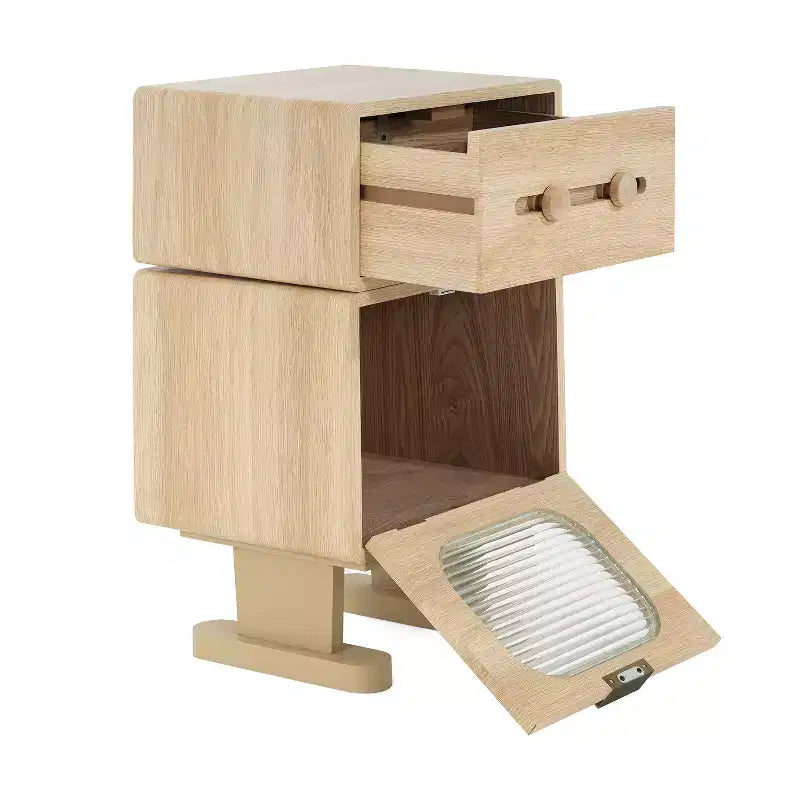 Table de chevet robot pivotante créative avec rangement, finition naturelle