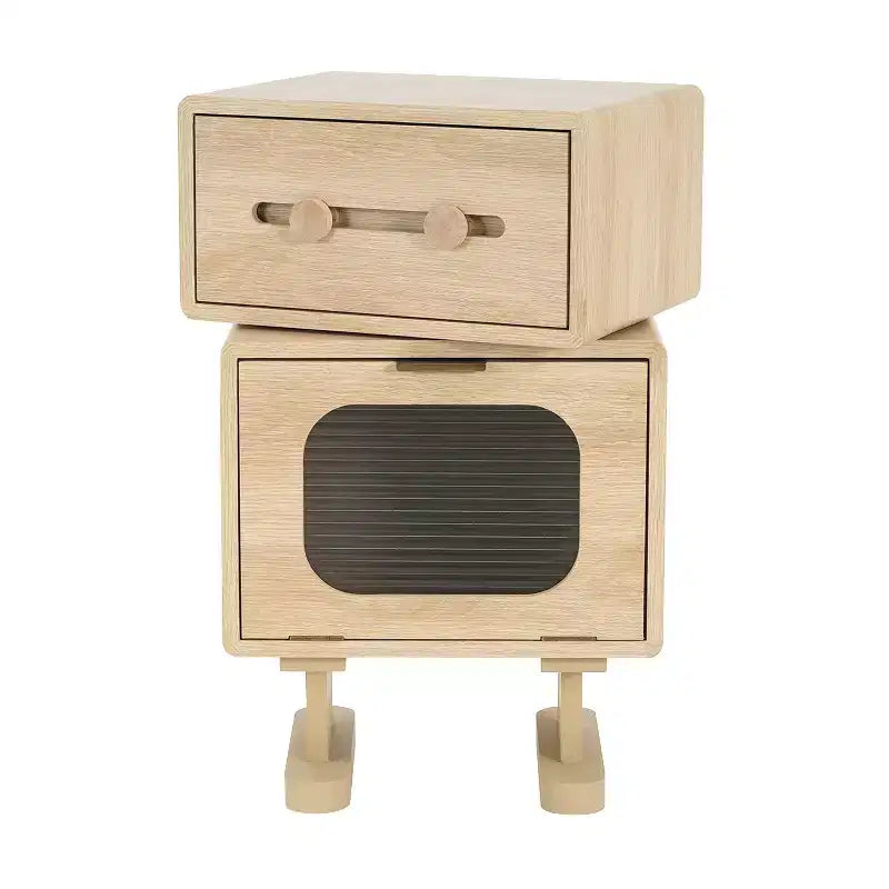 Table de chevet robot pivotante créative avec rangement, finition naturelle