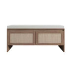 Banc de rangement Homy Casa en rotin tressé avec coussin d'assise et portes à charnières, Chêne naturel