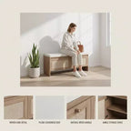 Banc de rangement Homy Casa en rotin tressé avec coussin d'assise et portes à charnières, Chêne naturel