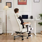 Chaise de bureau MAYEERTY ergonomique dossier haut avec repose-pieds soutien lombaire en cuir PU blanc