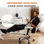 Chaise de bureau MAYEERTY ergonomique dossier haut avec repose-pieds soutien lombaire en cuir PU blanc