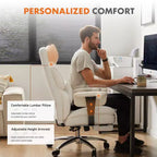 Chaise de bureau MAYEERTY ergonomique dossier haut avec repose-pieds soutien lombaire en cuir PU blanc