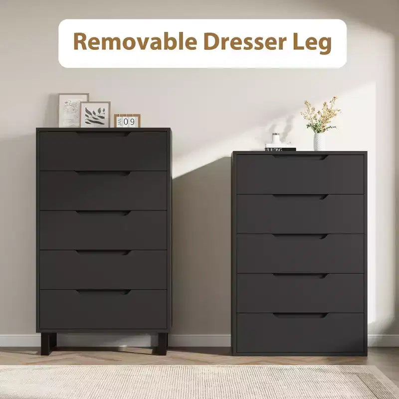 Commode de chambre à 5 tiroirs, commode haute de 128 cm, tiroirs verticaux autoportants avec rangement, armoire en bois pour salon, couloir, entrée