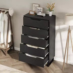 Commode de chambre à 5 tiroirs, commode haute de 128 cm, tiroirs verticaux autoportants avec rangement, armoire en bois pour salon, couloir, entrée