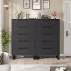 Commode de chambre à 5 tiroirs, commode haute de 128 cm, tiroirs verticaux autoportants avec rangement, armoire en bois pour salon, couloir, entrée