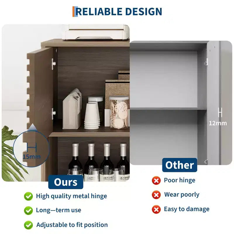 Buffet mi-siècle moderne avec portes, meuble de rangement en bois à 3 niveaux pour salon et salle à manger