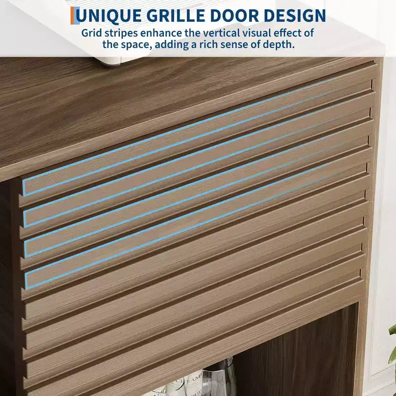 Buffet mi-siècle moderne avec portes, meuble de rangement en bois à 3 niveaux pour salon et salle à manger