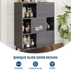 Buffet mi-siècle moderne avec portes, meuble de rangement en bois à 3 niveaux pour salon et salle à manger