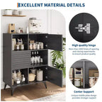 Buffet mi-siècle moderne avec portes, meuble de rangement en bois à 3 niveaux pour salon et salle à manger