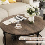 Table Basse Ronde, 87,6 cm/77,5 cm avec Étagère de Rangement à 2 Niveaux - Marron Grain de Bois Rustique, Cadre en Métal (Salon/Réception)