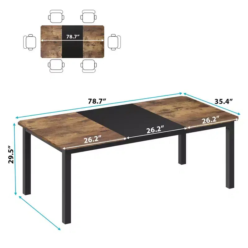 COZONY 78,7 Grande Table à Manger Rectangulaire pour 6 à 8 Personnes, Table de Cuisine Industrielle en Bois avec Cadre Métallique Robuste pour Salle à Manger, Restaurant (Sans Chaises)