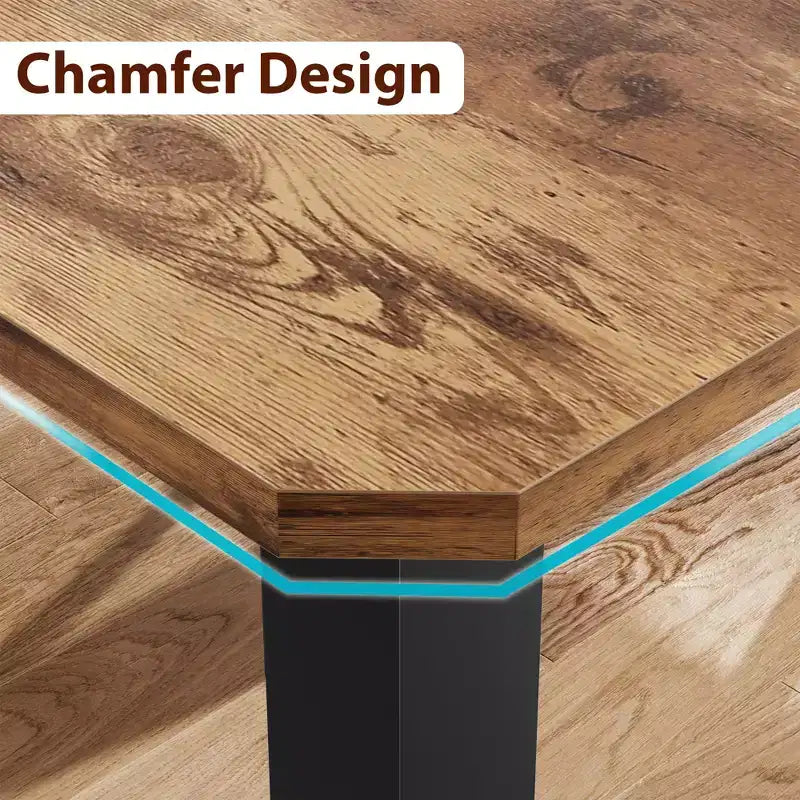 COZONY 78,7 Grande Table à Manger Rectangulaire pour 6 à 8 Personnes, Table de Cuisine Industrielle en Bois avec Cadre Métallique Robuste pour Salle à Manger, Restaurant (Sans Chaises)