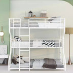 Lit superposé triple Okak double sur grand lit, lits superposés robustes pour enfants avec 2 échelles, cadres de lit pour chambre à coucher, dortoir