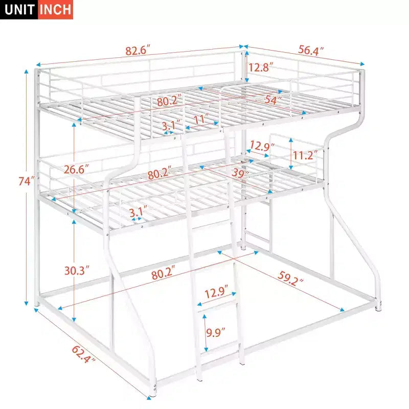 Lit superposé triple Okak double sur grand lit, lits superposés robustes pour enfants avec 2 échelles, cadres de lit pour chambre à coucher, dortoir