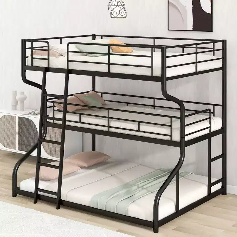 Lit superposé triple Okak double sur grand lit, lits superposés robustes pour enfants avec 2 échelles, cadres de lit pour chambre à coucher, dortoir