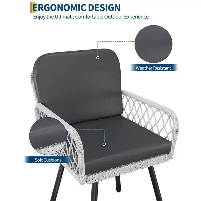 Lot de 4 chaises de salle à manger d'extérieur, fauteuils de patio tout temps avec coussins et rotin tressé à la main