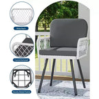 Lot de 4 chaises de salle à manger d'extérieur, fauteuils de patio tout temps avec coussins et rotin tressé à la main