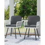 Lot de 4 chaises de salle à manger d'extérieur, fauteuils de patio tout temps avec coussins et rotin tressé à la main