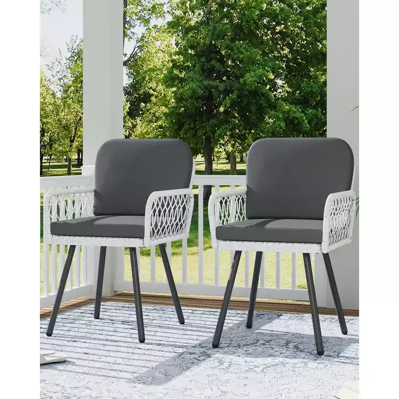 Lot de 4 chaises de salle à manger d'extérieur, fauteuils de patio tout temps avec coussins et rotin tressé à la main