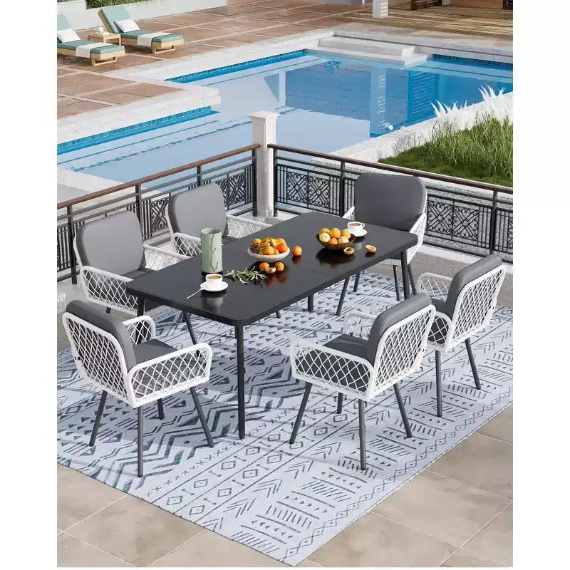 Lot de 4 chaises de salle à manger d'extérieur, fauteuils de patio tout temps avec coussins et rotin tressé à la main